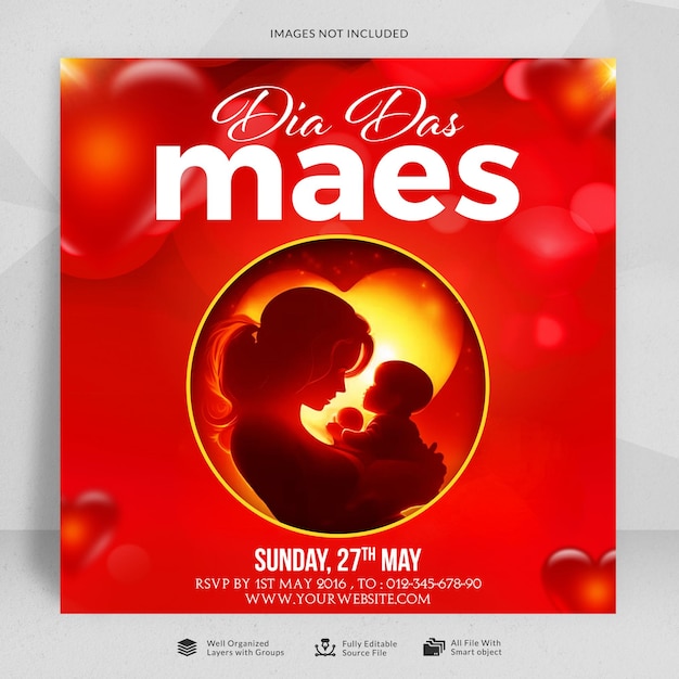 Mothers Day celebration dia das maes post social media template