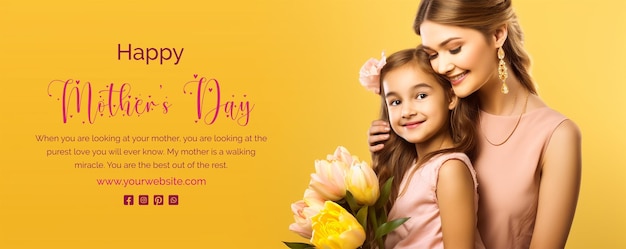 PSD mothers day concept mother and daughter happy scene with lily flowers decoration