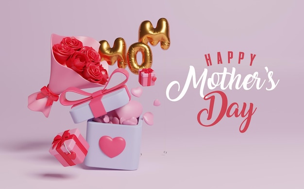 Mothers day greeting card composition 3d render