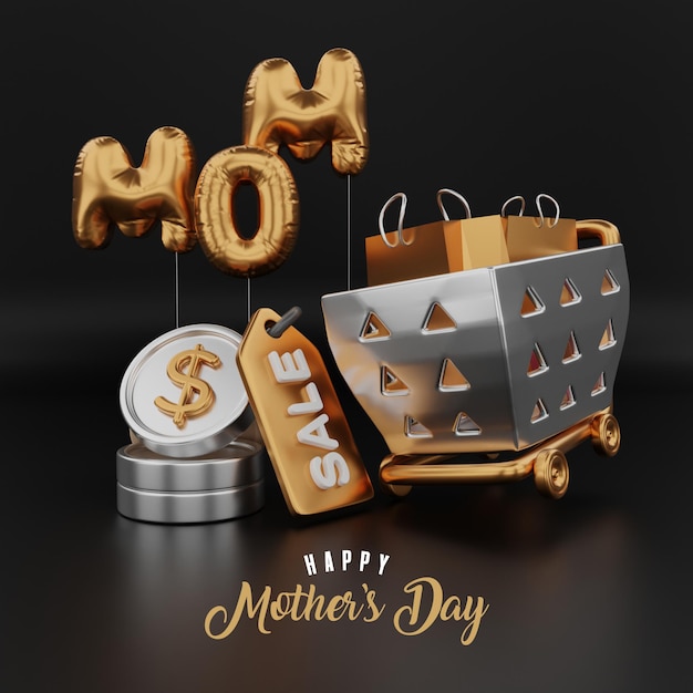 Mothers day greeting card composition 3d render