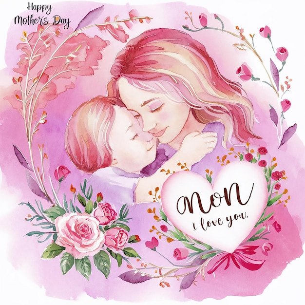 PSD mothers day greeting card watercolor background