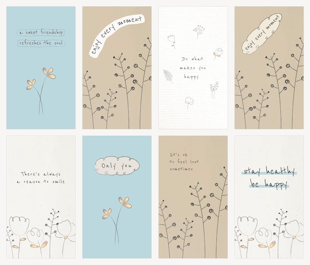 PSD motivational quote editable template psd with wildflower doodles set