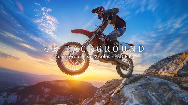 Motocross Rider in the Sunset on a Mountain Ridge