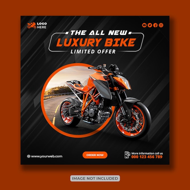 Motorcycle creative instagram Post and social media banner design or square flyer template