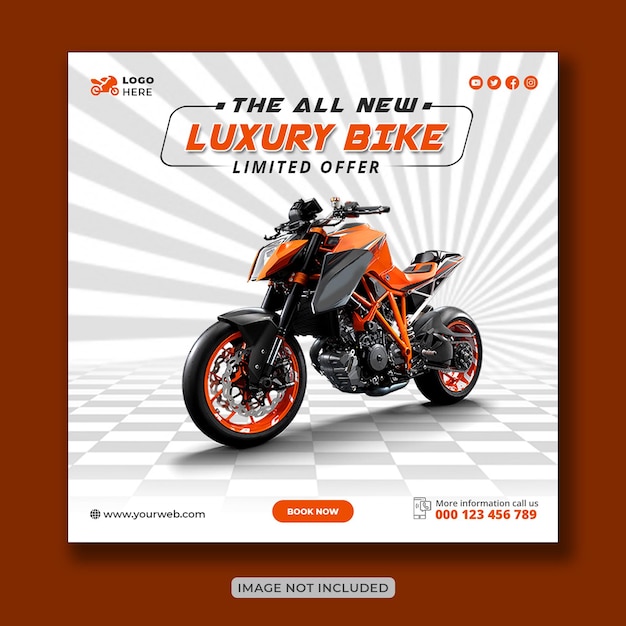 Motorcycle creative instagram Post and social media banner design or square flyer template