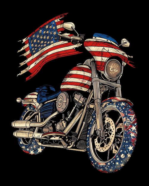 Motorcycle with american flag t shirt design