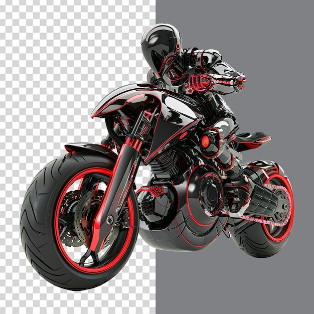 a motorcycle with a red rim is shown on a transparent background