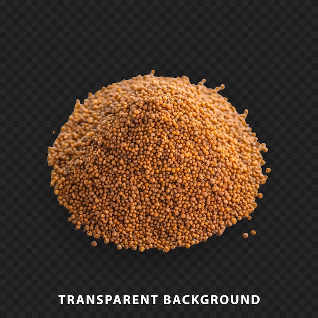 A mound of mustard seeds isolated on a transparent background