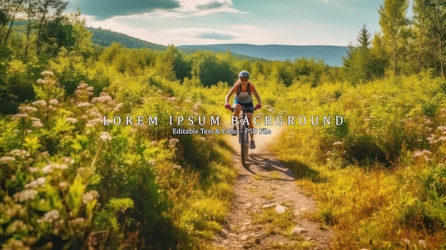 PSD mountain biking women riding on bike in summer mountains forest