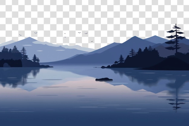 PSD mountain lake landscape illustration border transparent background