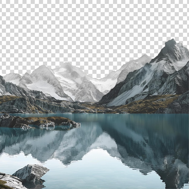 PSD a mountain lake with rocks and trees on a transparent background