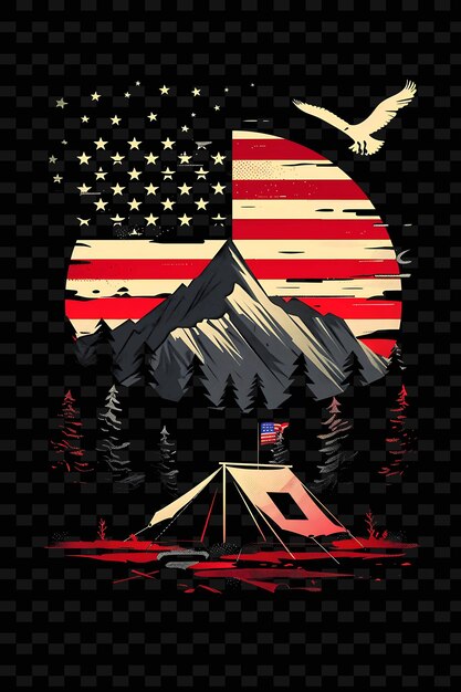 Mountain Landscape With a Campaign Tent and Eagle for Electi Flat Illustration Poster Design