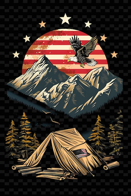 Mountain Landscape With a Campaign Tent and Eagle for Electi Flat Illustration Poster Design