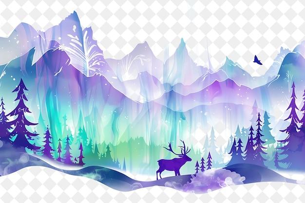 a mountain landscape with a deer in the forest