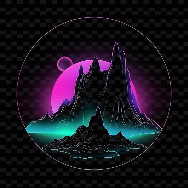 PSD a mountain peak with a purple moon and a circle of stars