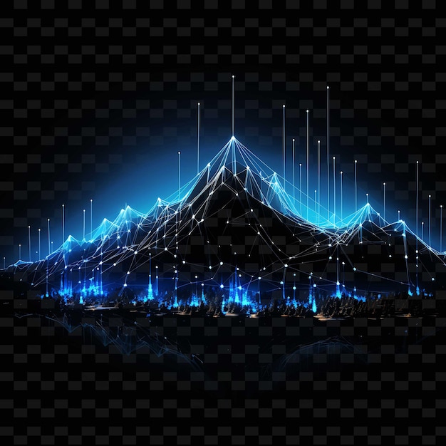 Mountain Range Serene Blue Peaks Neon Lines Eagles Peaks Neo PNG Y2K Shapes Transparent Light Arts