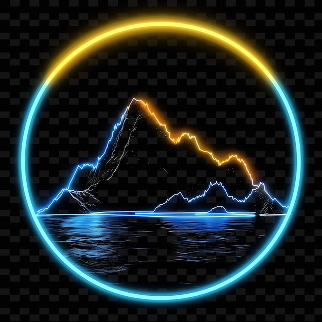 PSD mountain in the sea with a full moon and a blue circle with a full moon on the background