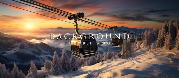 mountain top ski lift at ski resort isolated sunset