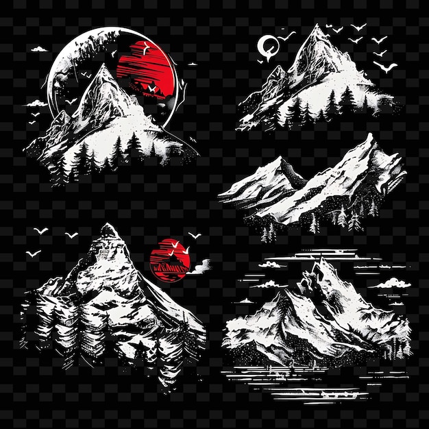 PSD a mountain with a red moon and mountains in the background