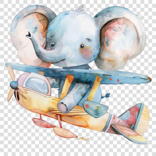 PSD mouse flying on airplane nuresery watercolor