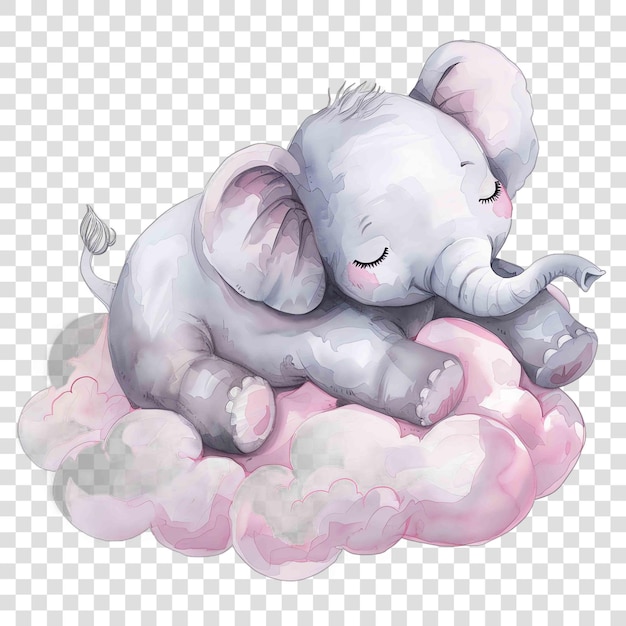 PSD mouse sleeping on a light pink cloud nuresery watercolor