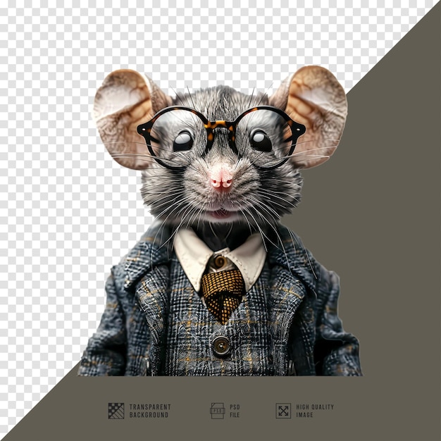 a mouse wearing glasses and a suit with a tie and a tie