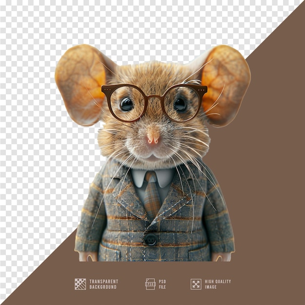 a mouse wearing glasses and a sweater with a tie and a sweater