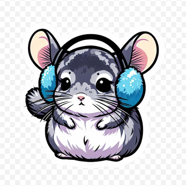 PSD a mouse with earphones that say hello in blue and pink