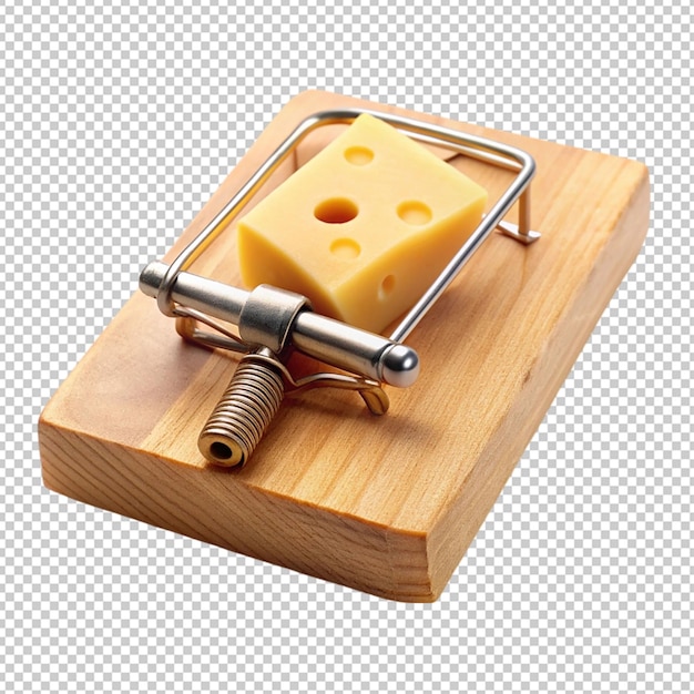 PSD mousetrap with some cheese on transparent background