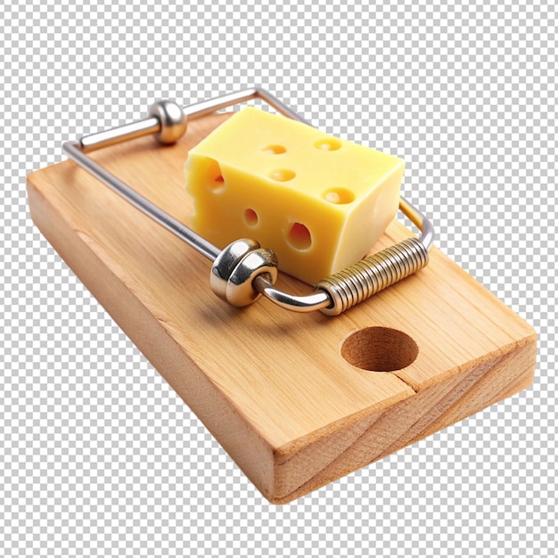 PSD mousetrap with some cheese on transparent background