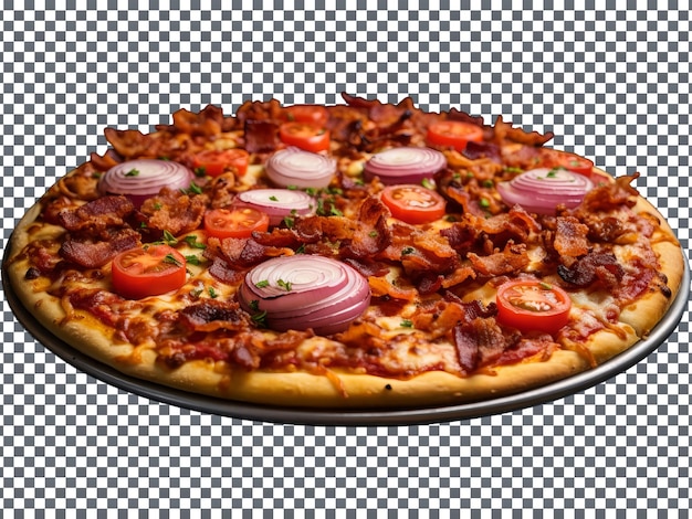 Mouth Watering Bacon and Onion Pizza isolated on transparent background