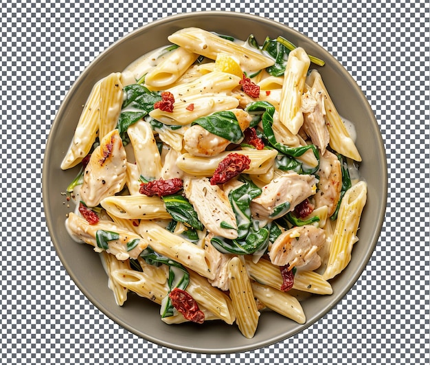 Mouth Watering Creamy lemon chicken pasta isolated on transparent background