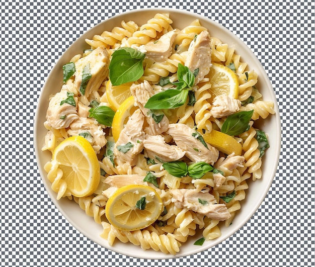 PSD mouth watering creamy lemon chicken pasta isolated on transparent background