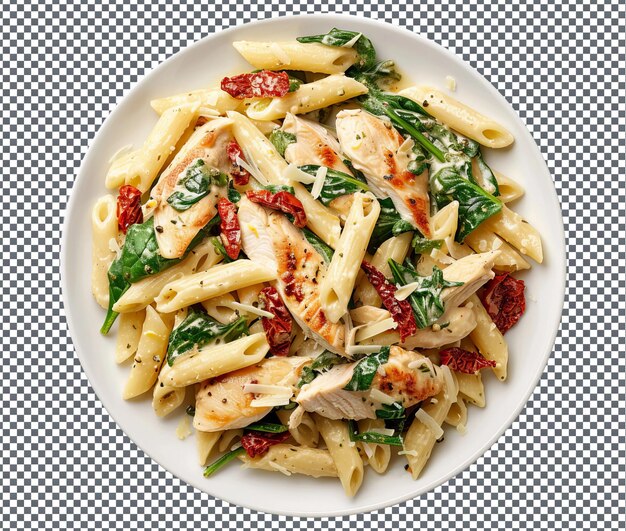 PSD mouth watering creamy lemon chicken pasta isolated on transparent background