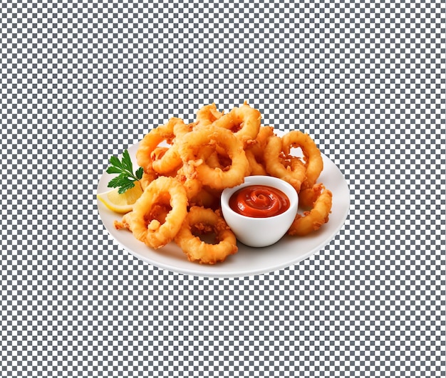 PSD mouth watering fried calamari tender rings of squid isolated on transparent background