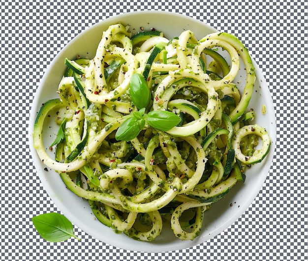 PSD mouth watering pesto zucchini noodles isolated on transparent background