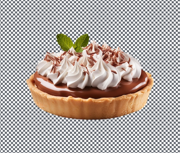 Mouthwatering chocolate mousse tart on transparent background