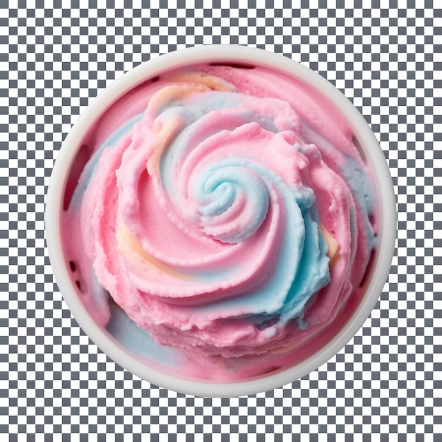 PSD mouthwatering cotton candy ice cream with vibrant colors in a bowl against a transparent background