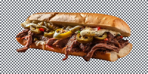 Mouthwatering Italian beef sandwich isolated on transparent background