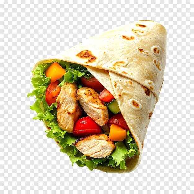 Mouthwatering tortilla wrap loaded with chicken meat and crisp vegetables