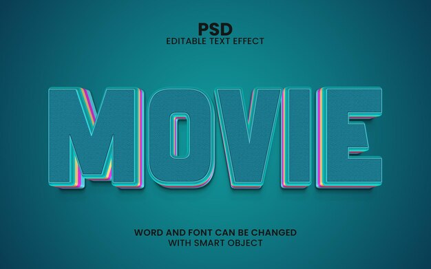 Movie 3d editable psd text effect