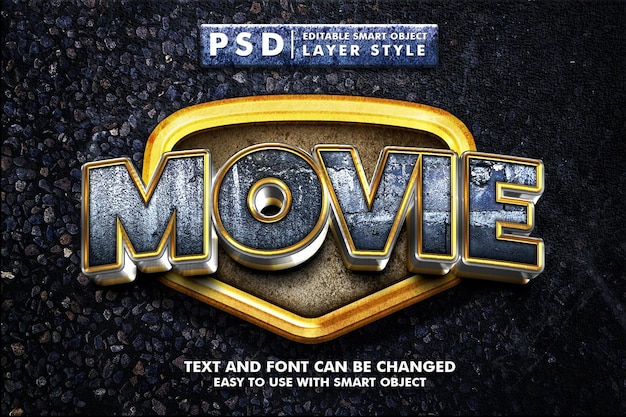 Movie psd text effect with grunge stone texture