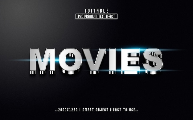 Movies 3D Editable Text Effect PSD With  Premium Background