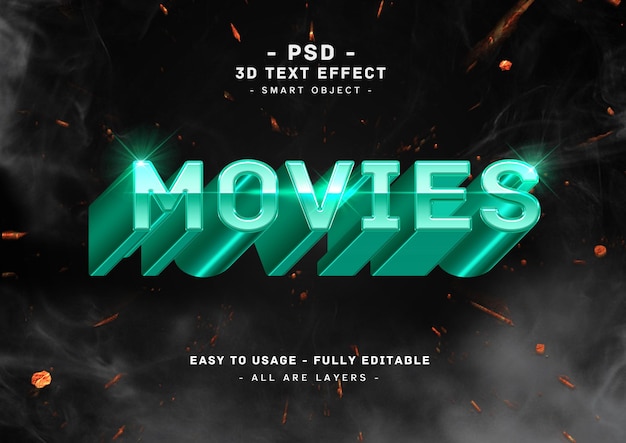 PSD movies text effect 3d tosca long style