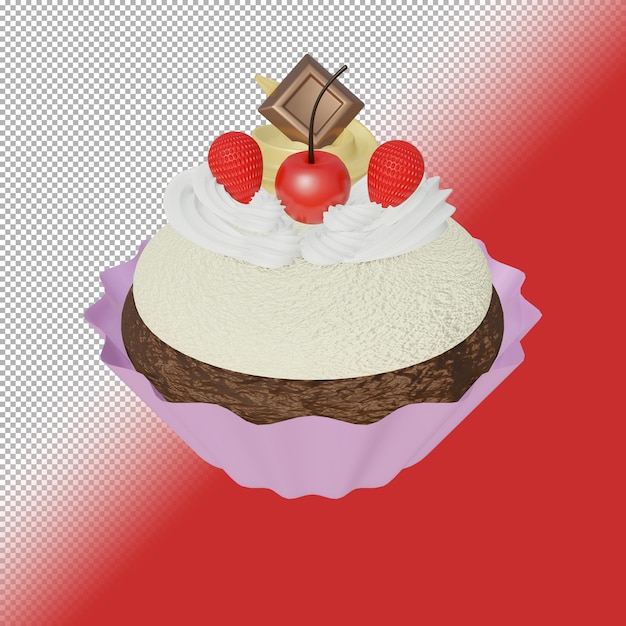 muffin cake with cherry fruit and cream in 3d render