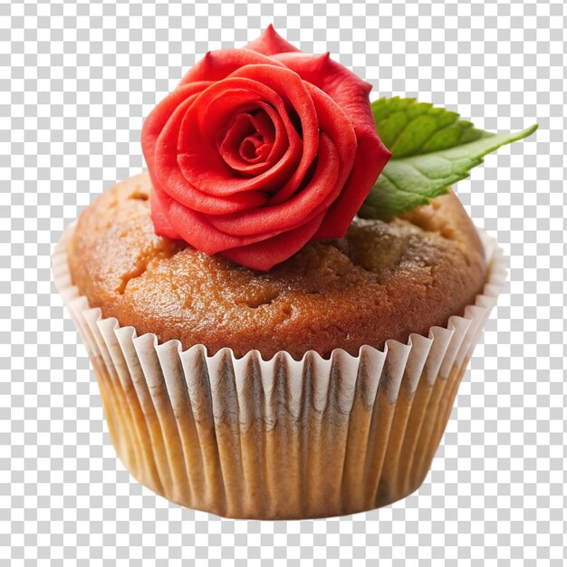 PSD muffin decorated with red rose isolated on transparent background