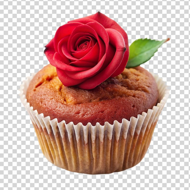 PSD muffin decorated with red rose isolated on transparent background