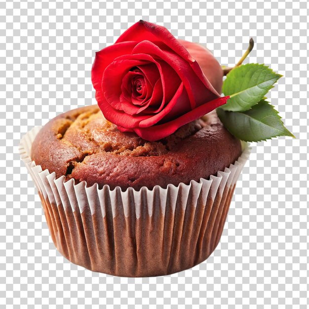 PSD muffin decorated with red rose isolated on transparent background