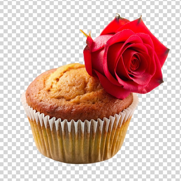 PSD muffin decorated with red rose isolated on transparent background