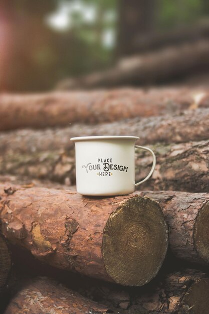 Mug Mockup In Rustic Scene With Firewood